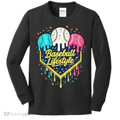 Baseball Life Style Ice Cream Drip Kids Long Sleeve Shirt