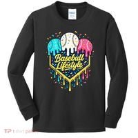 Baseball Life Style Ice Cream Drip Kids Long Sleeve Shirt thumb 0