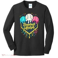 Baseball Life Style Ice Cream Drip Kids Long Sleeve Shirt thumb 0