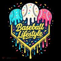 Baseball Life Style Ice Cream Drip Kids Long Sleeve Shirt thumb 2