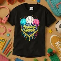 Baseball Life Style Ice Cream Drip Kids T-Shirt thumb 3