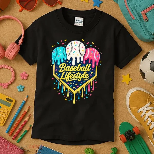 Baseball Life Style Ice Cream Drip Kids T-Shirt
