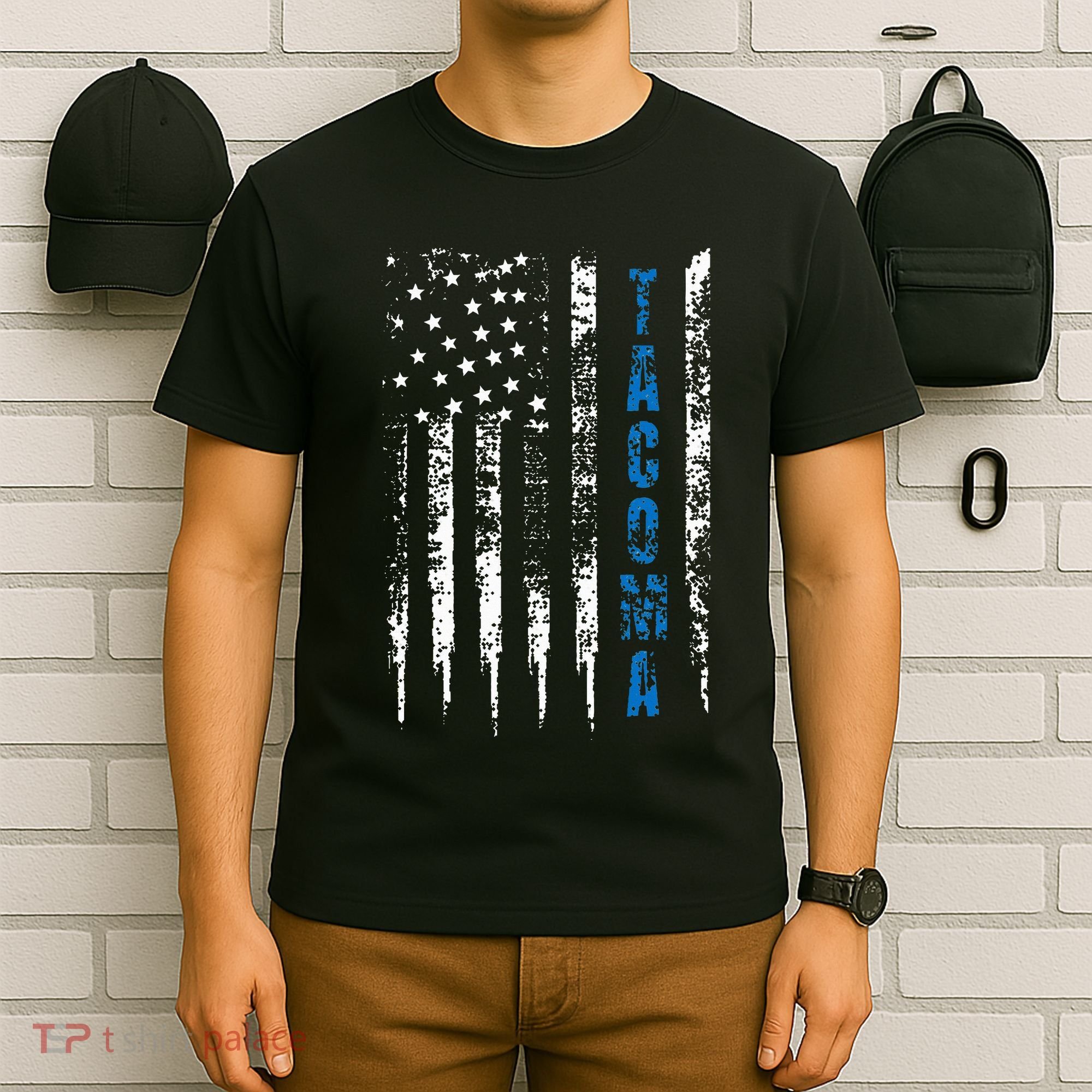 Blue Line Tacoma Distressed National Police Week T-Shirt