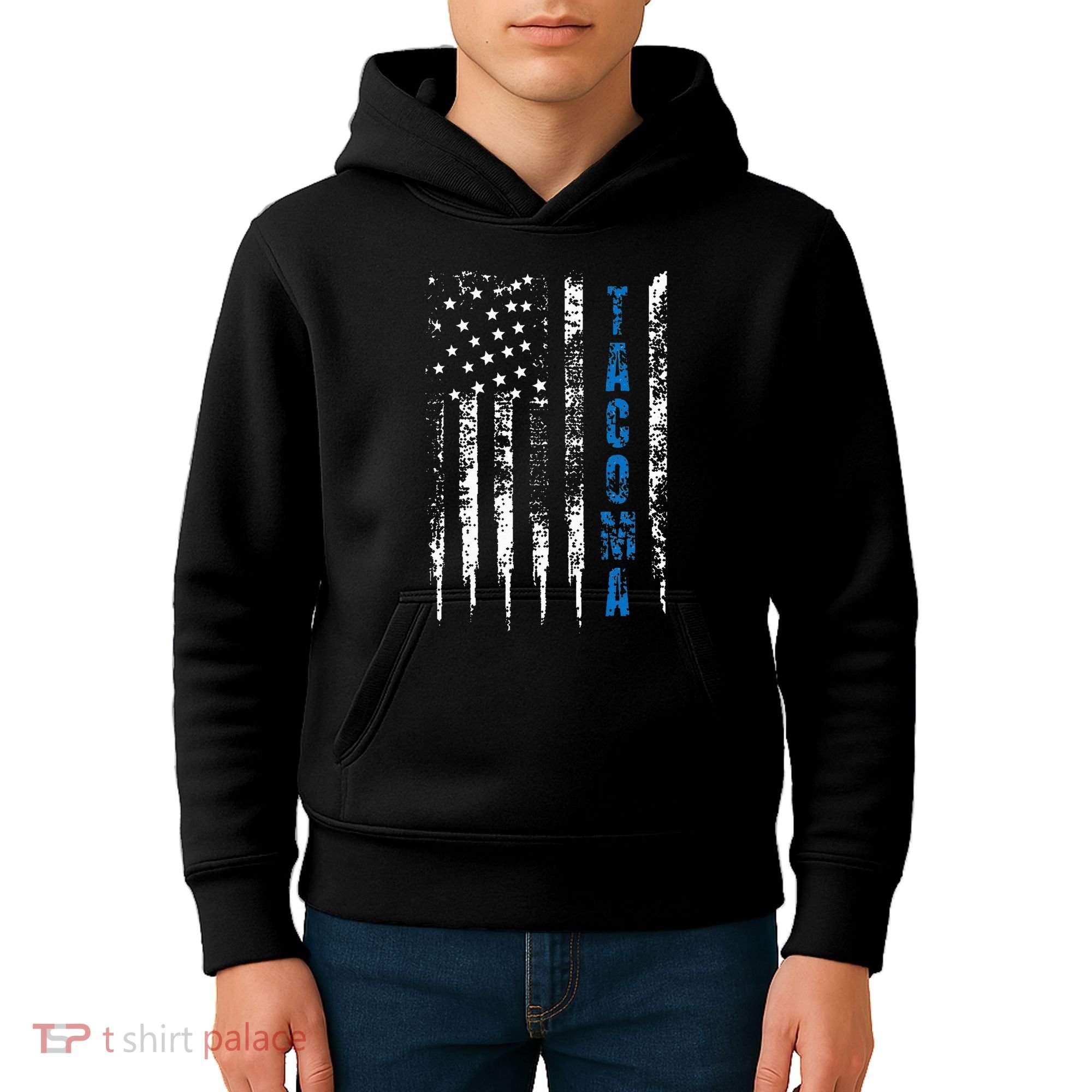 Blue Line Tacoma Distressed National Police Week Kids Hoodie