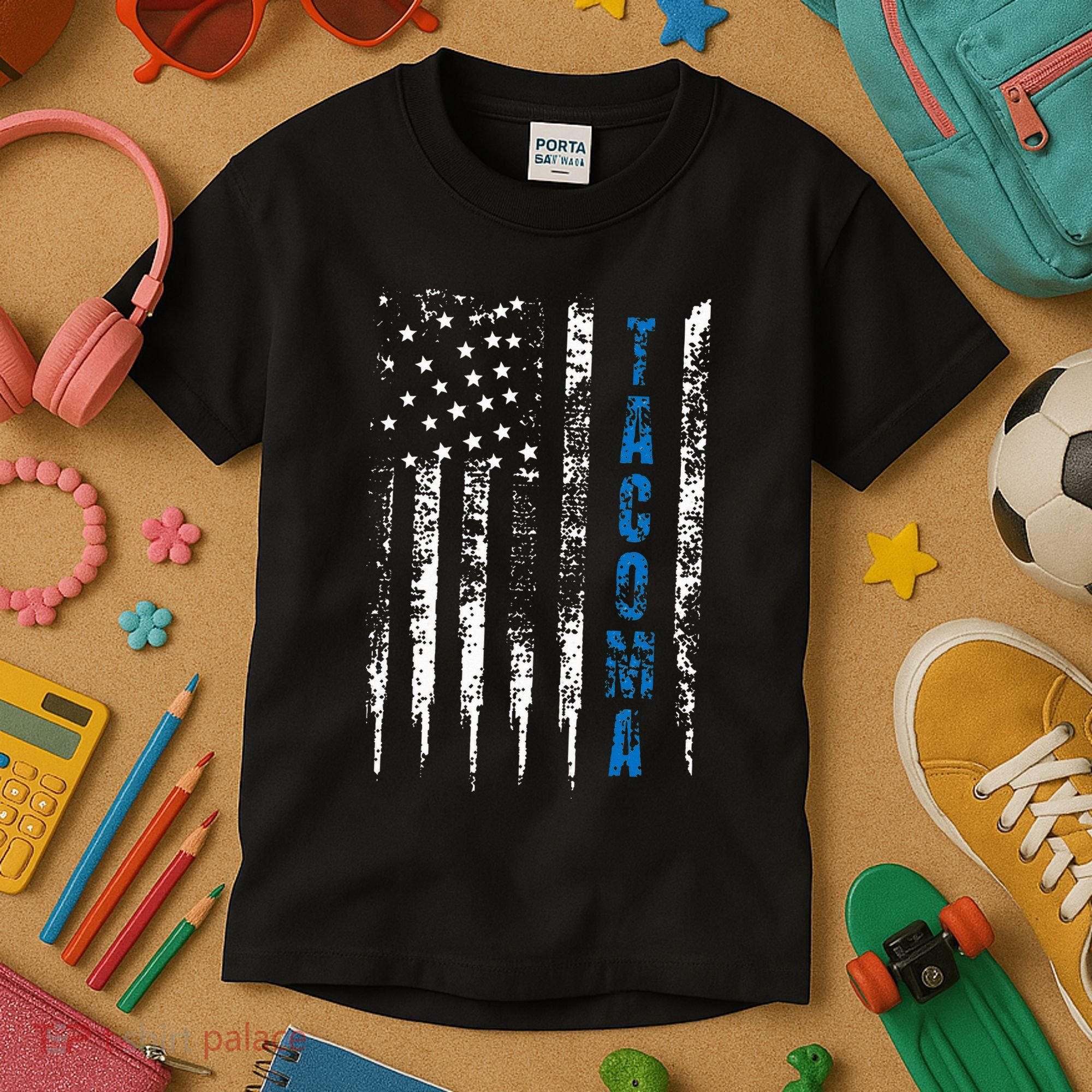 Blue Line Tacoma Distressed National Police Week Kids T-Shirt
