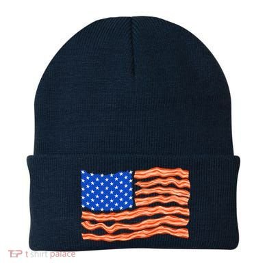 Bacon Lover Tee, Meat Lover Design, Funny USA Flag Beanie