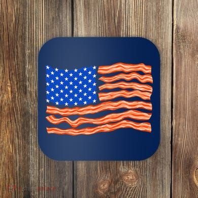 Bacon Lover Tee, Meat Lover Design, Funny USA Flag Coaster
