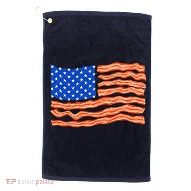 Bacon Lover Tee, Meat Lover Design, Funny USA Flag Golf Towel