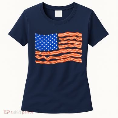 Bacon Lover Tee, Meat Lover Design, Funny USA Flag Women's T-Shirt