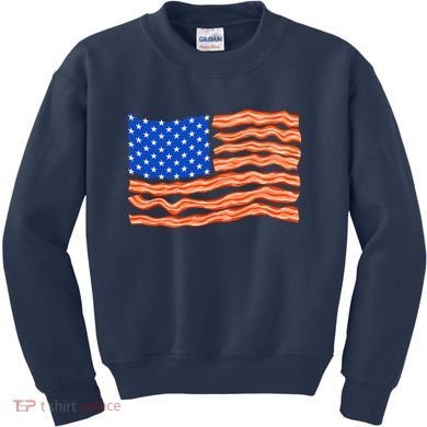 Bacon Lover Tee, Meat Lover Design, Funny USA Flag Kids Sweatshirt