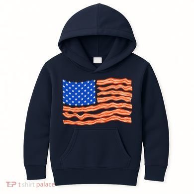 Bacon Lover Tee, Meat Lover Design, Funny USA Flag Kids Hoodie