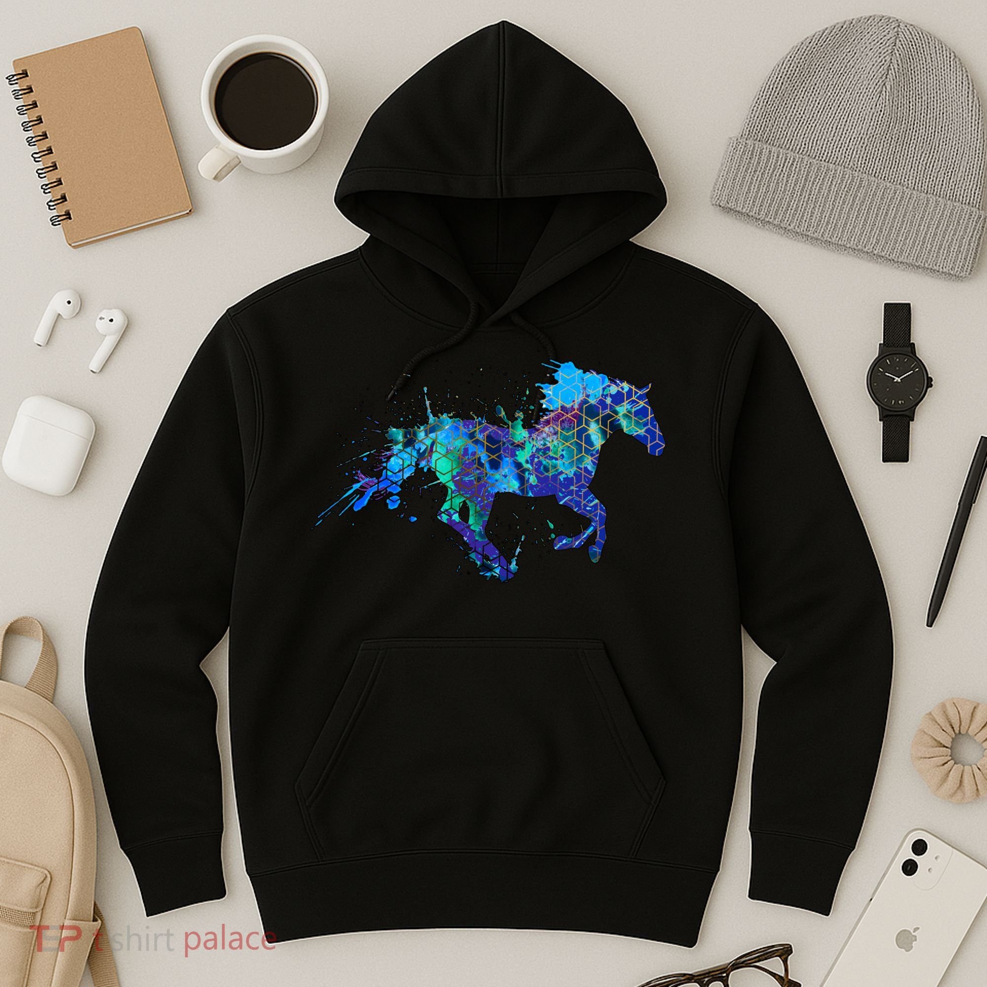 Blue Horse Running Hoodie