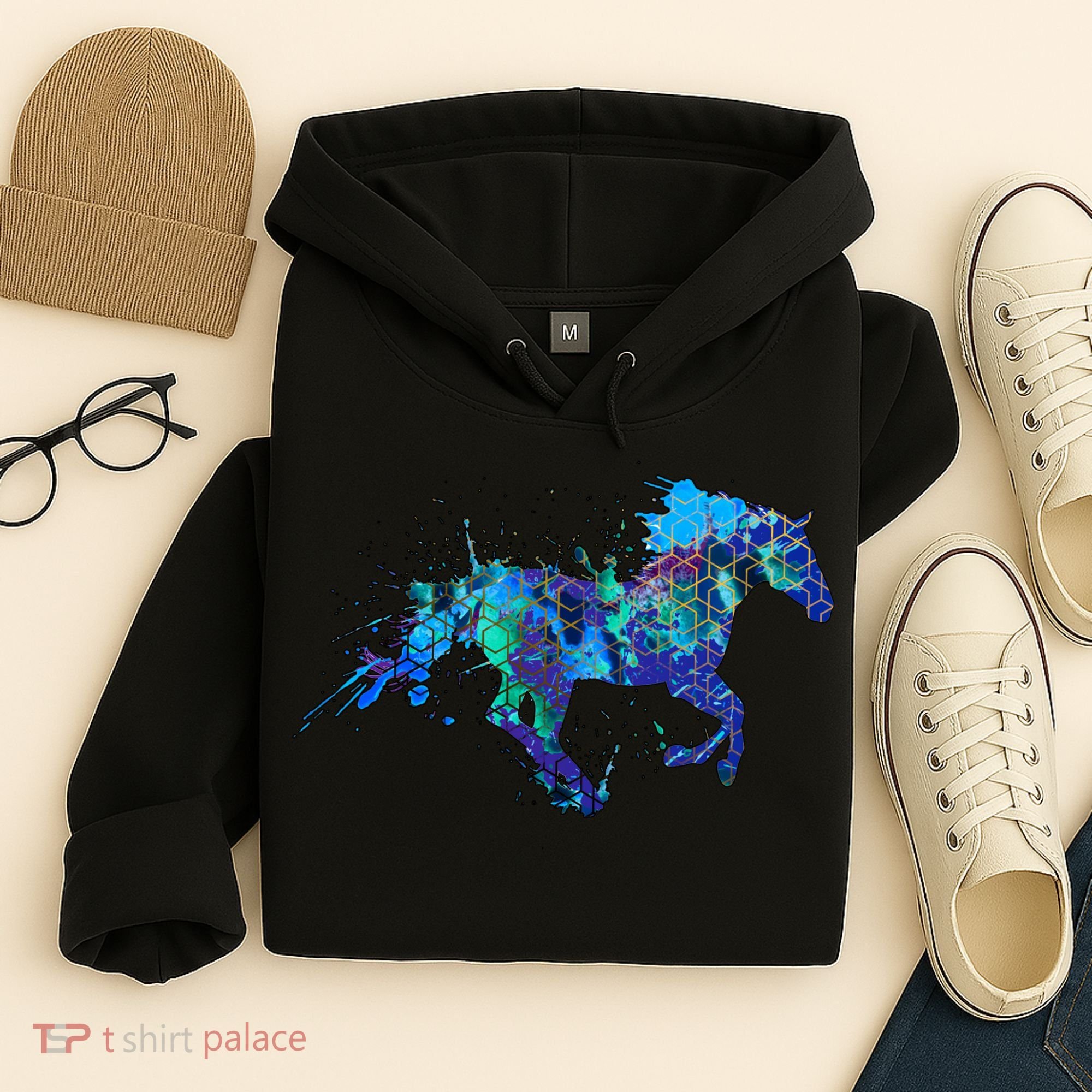 Blue Horse Running Hoodie
