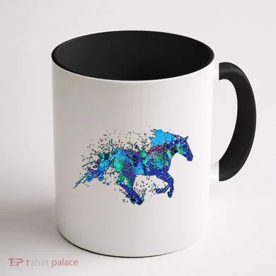 Blue Horse Running Coffee Mug back