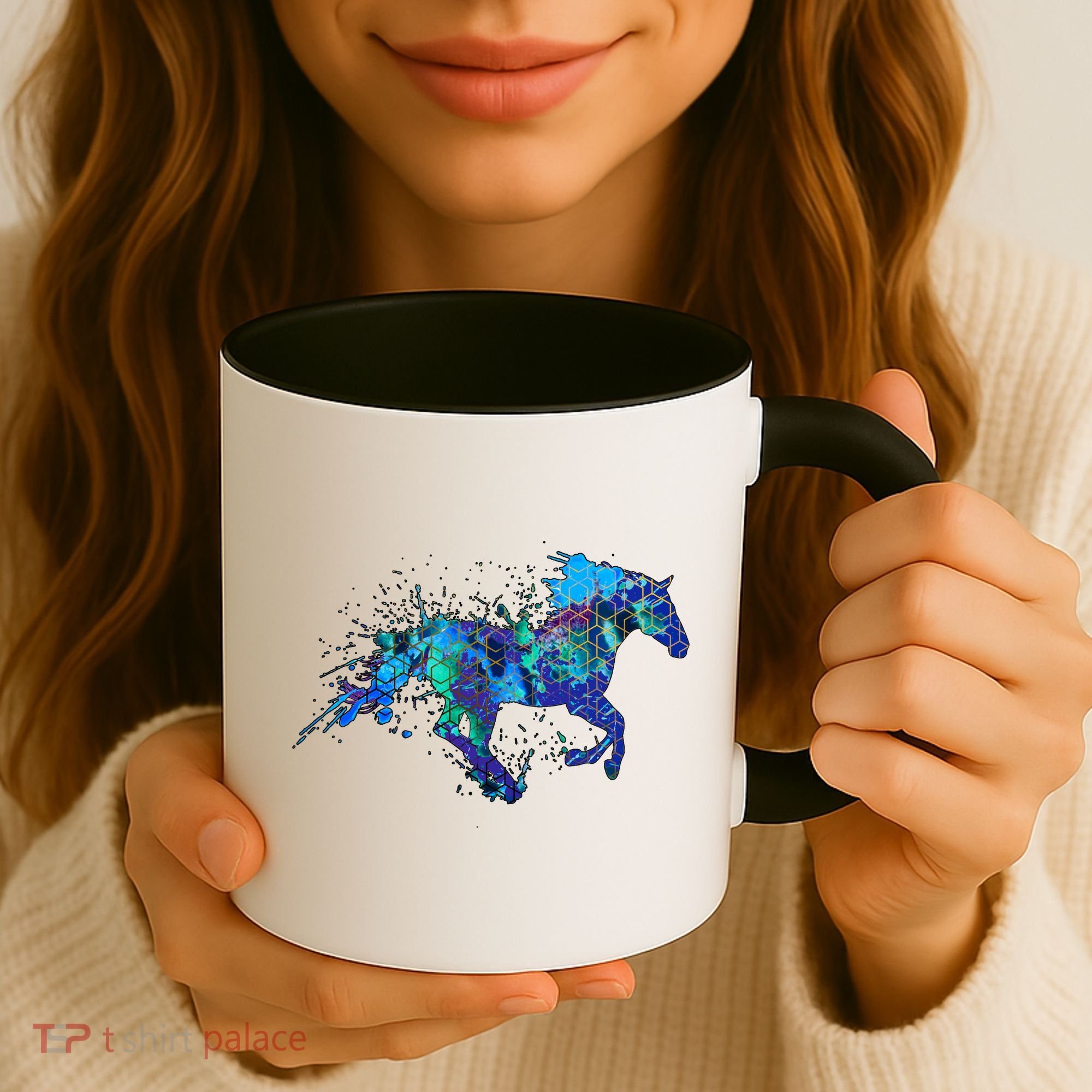 Blue Horse Running Coffee Mug