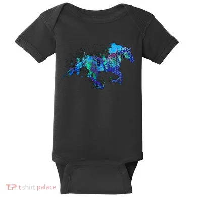 Blue Horse Running Baby Bodysuit