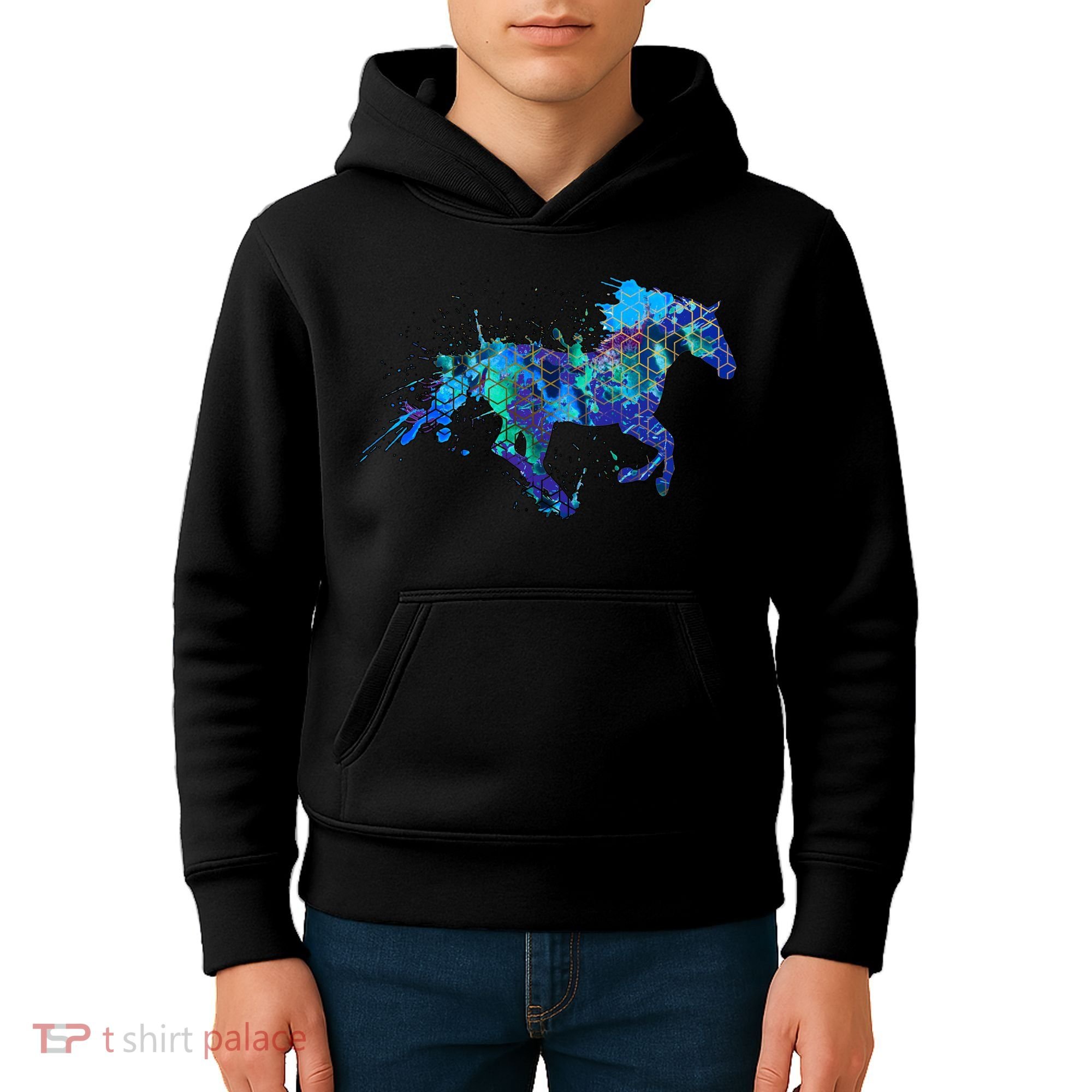 Blue Horse Running Kids Hoodie