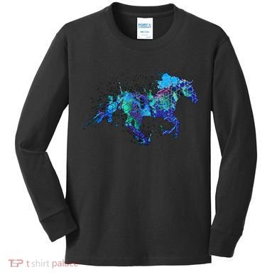 Blue Horse Running Kids Long Sleeve Shirt