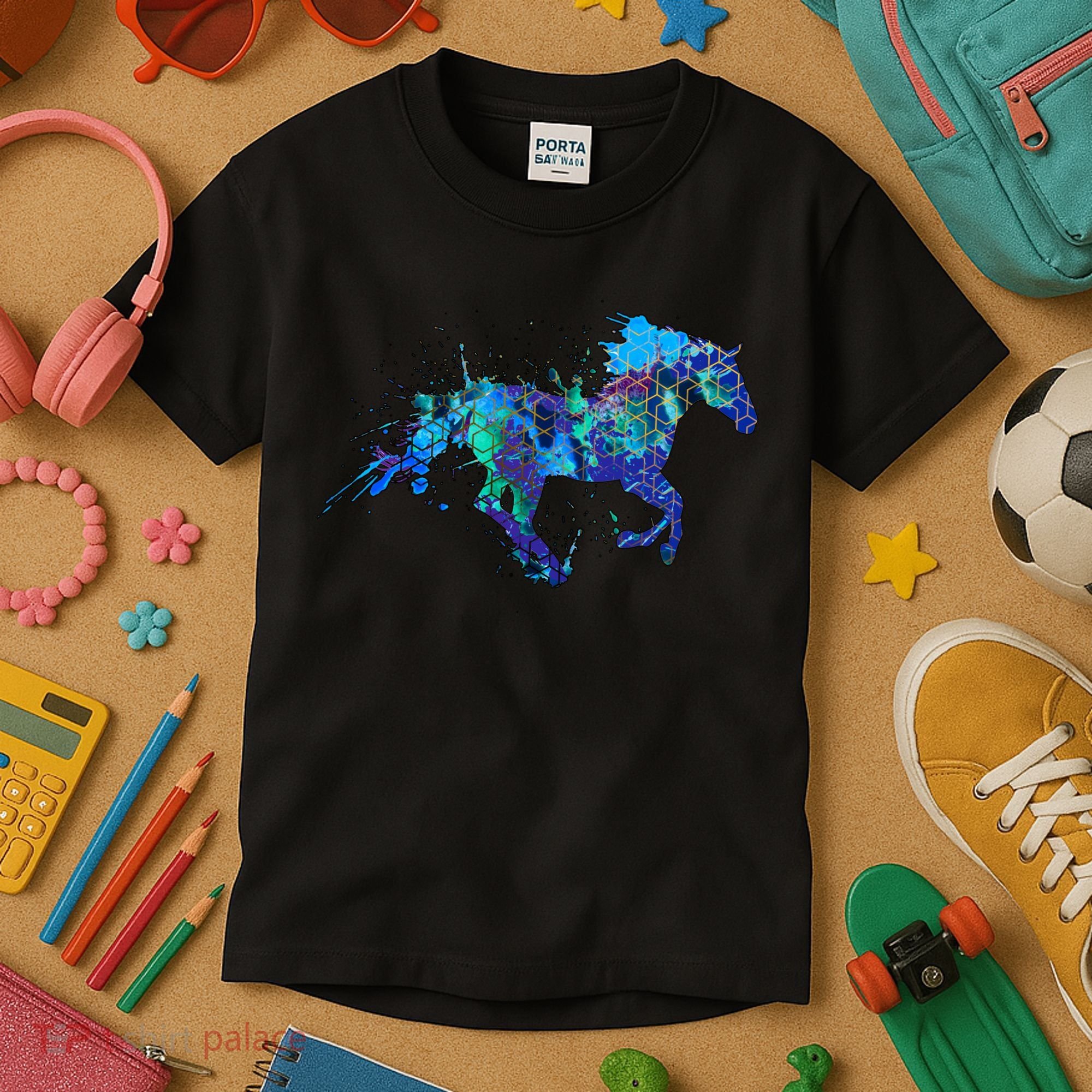 Blue Horse Running Kids T-Shirt
