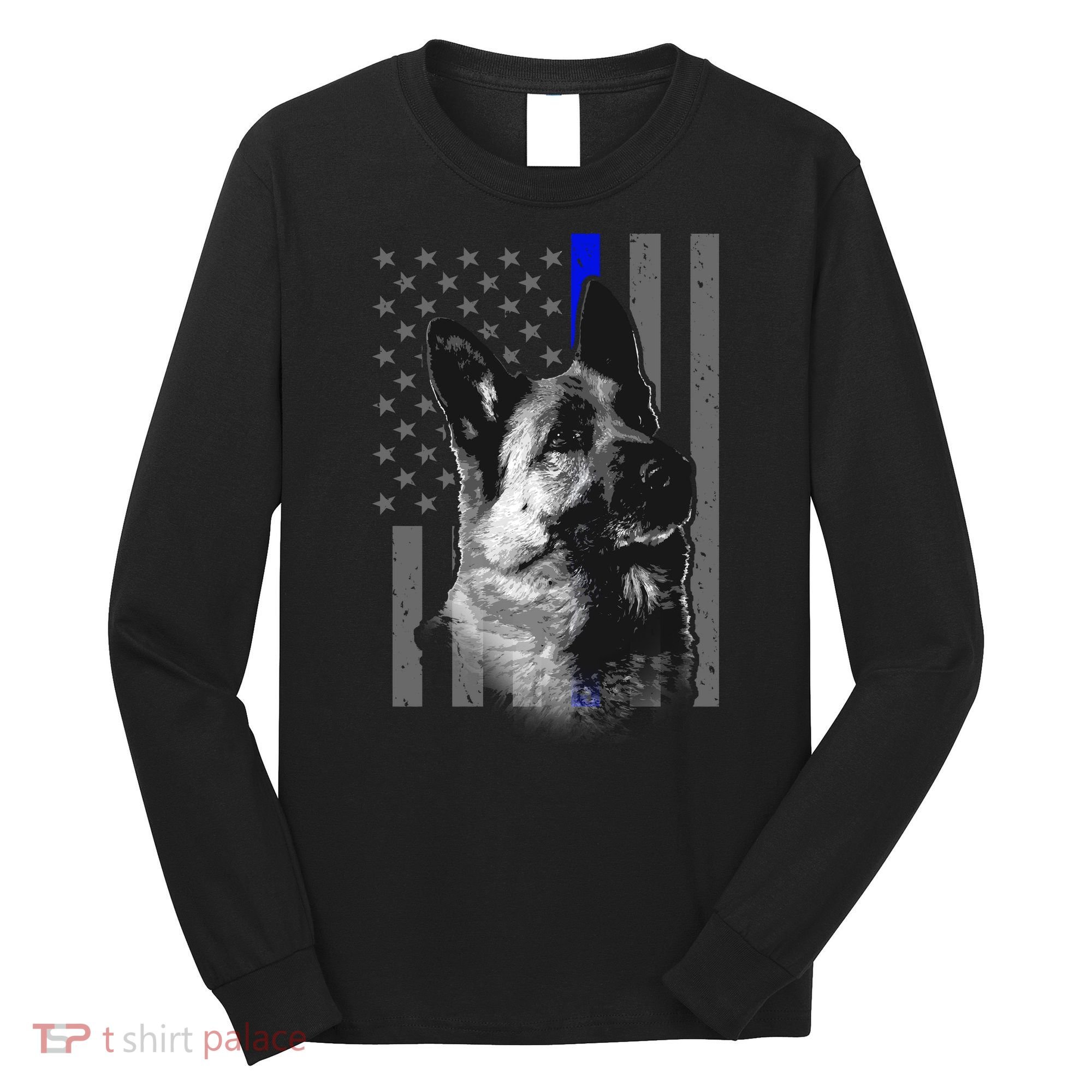 Blue Lives K9 American Thin Line Flag Long Sleeve Shirt