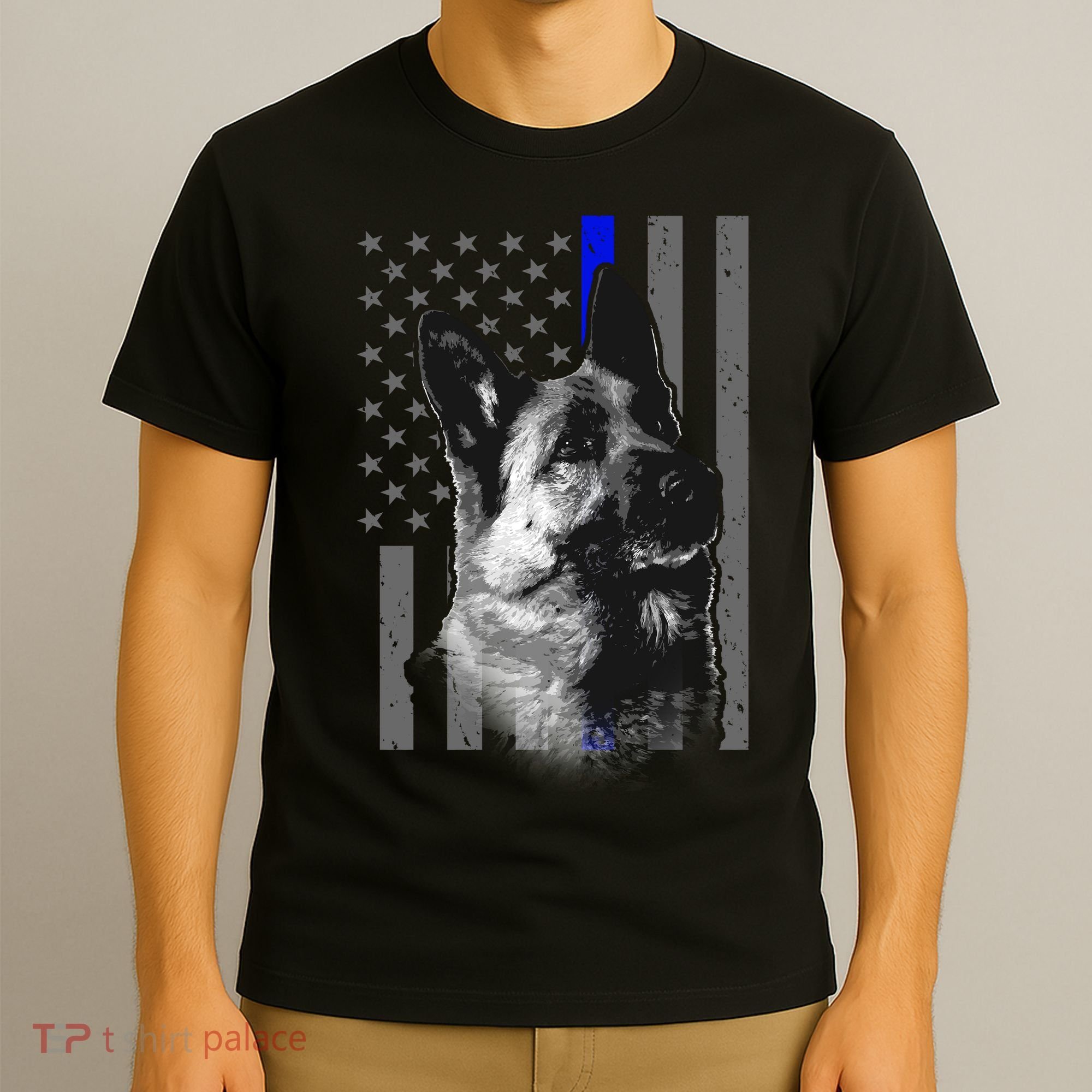 Blue Lives K9 American Thin Line Flag T-Shirt