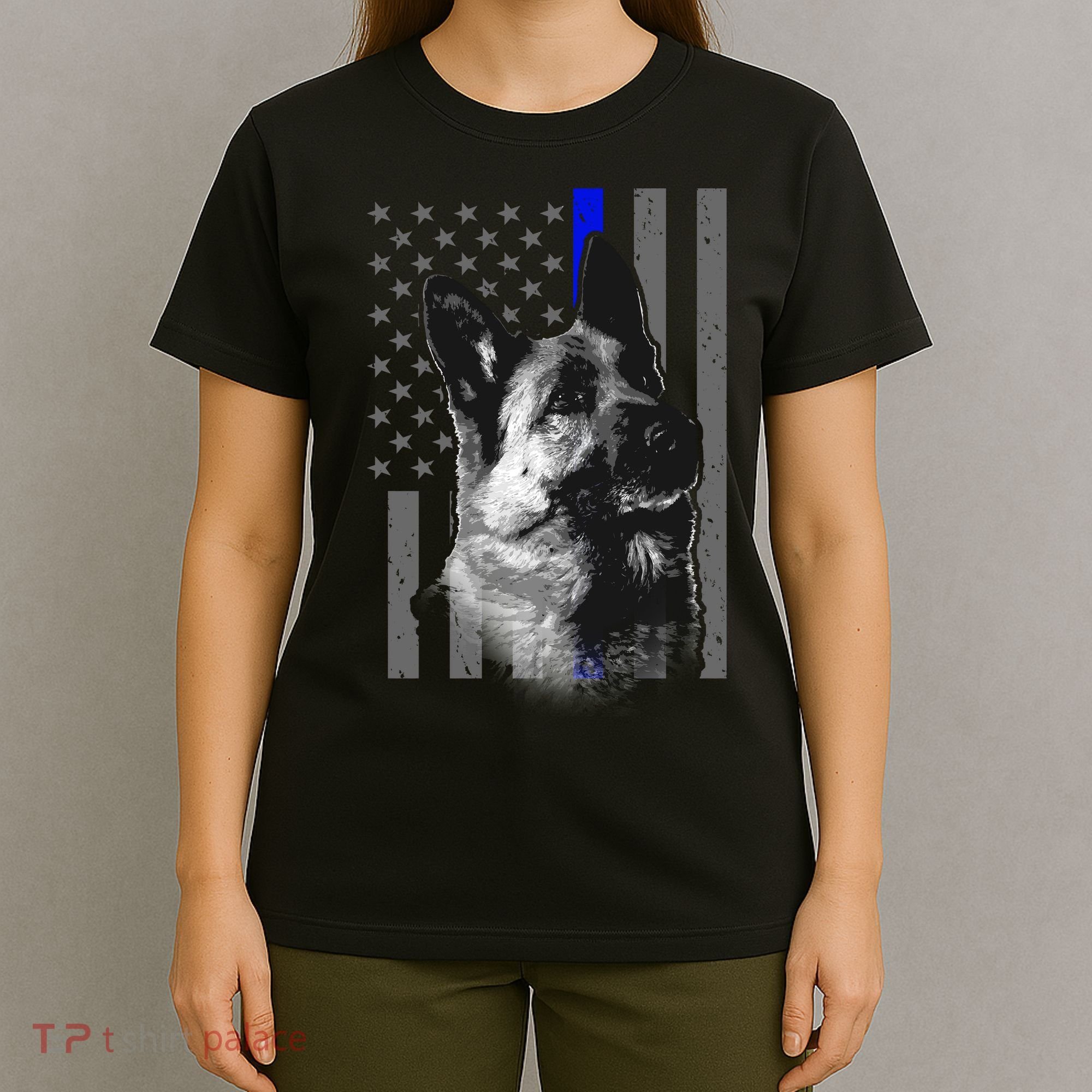 Blue Lives K9 American Thin Line Flag T-Shirt
