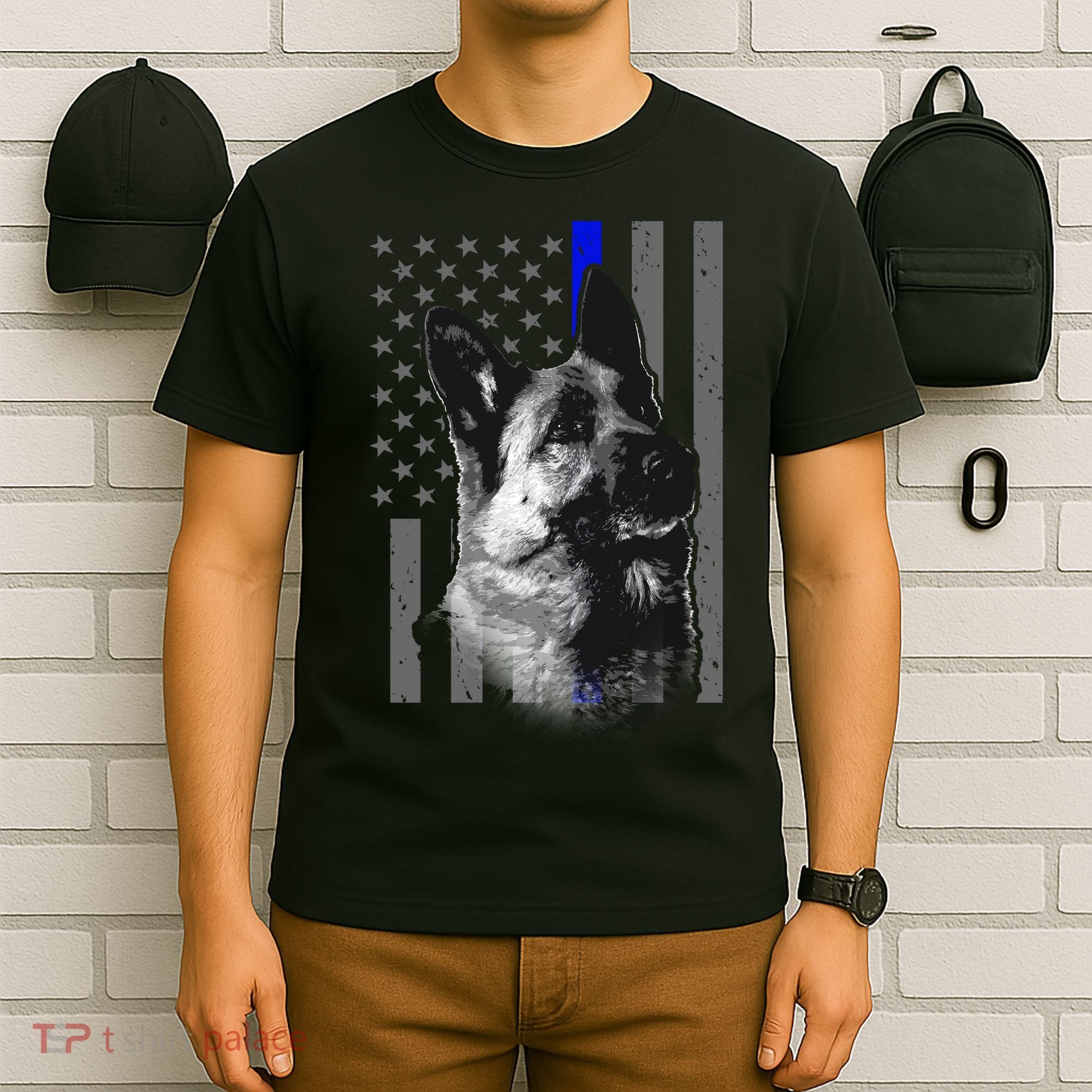 Blue Lives K9 American Thin Line Flag T-Shirt
