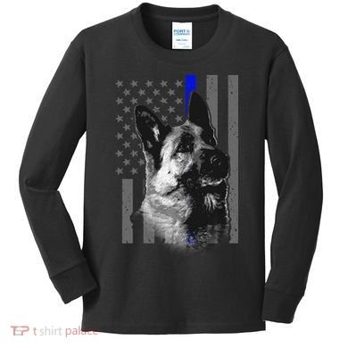Blue Lives K9 American Thin Line Flag Kids Long Sleeve Shirt