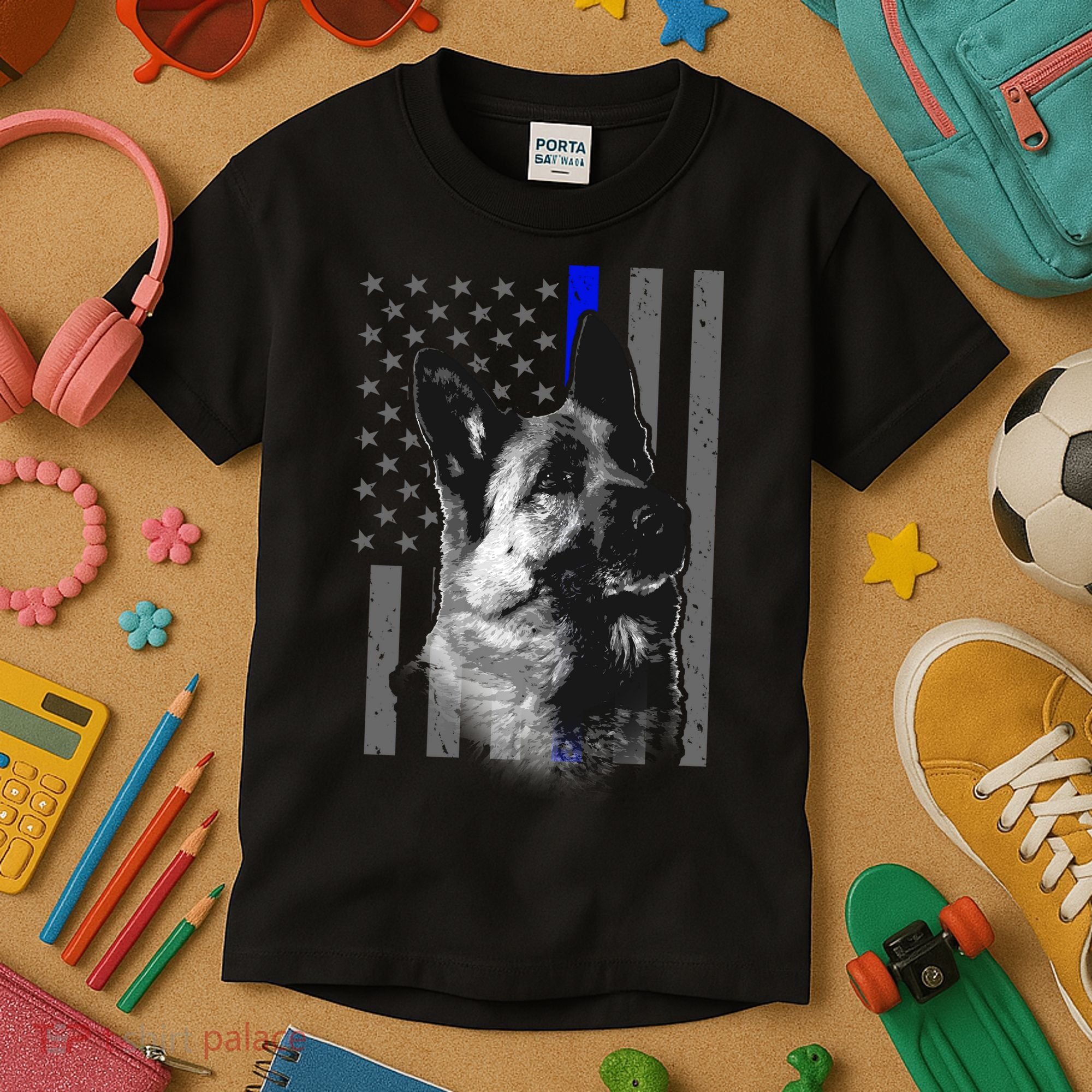 Blue Lives K9 American Thin Line Flag Kids T-Shirt