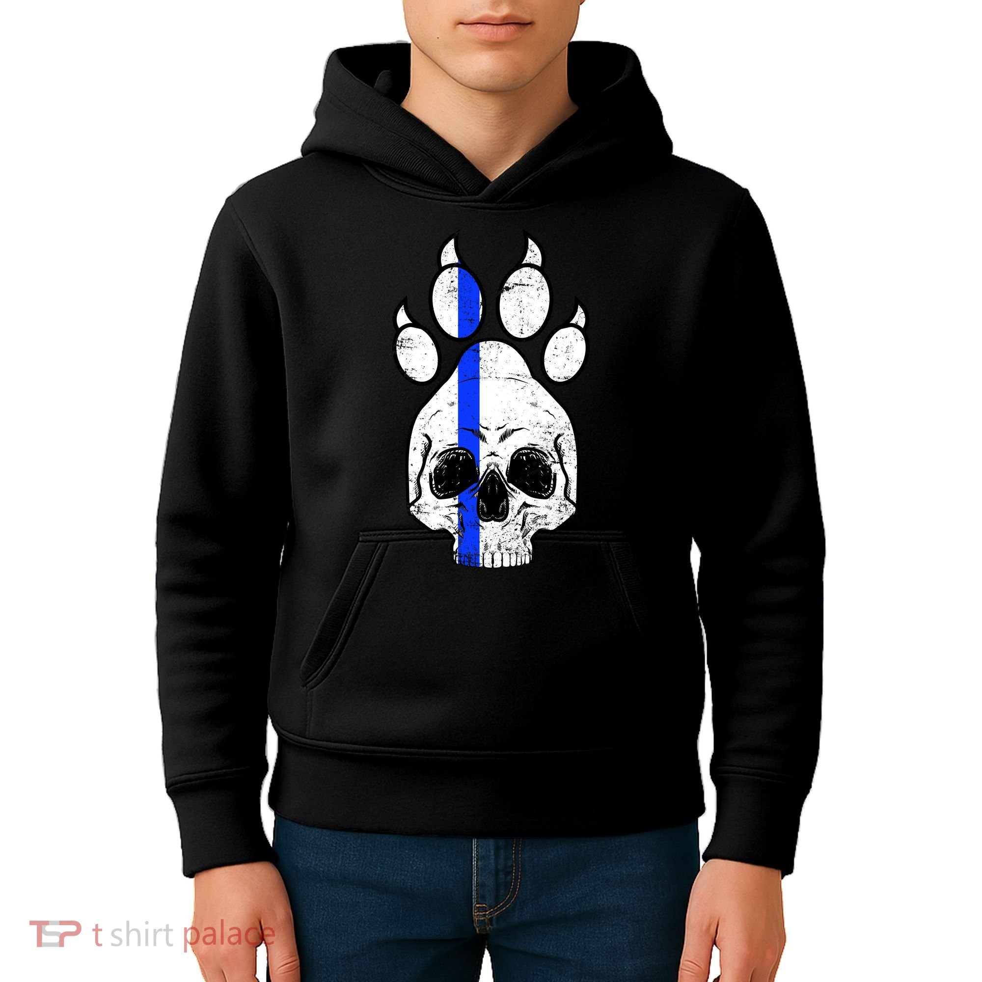 Blue Lives K9 Blue Thin Line Paw Kids Hoodie