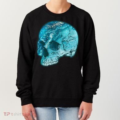 Blue Marble Patterned Skull Women's Sweatshirt