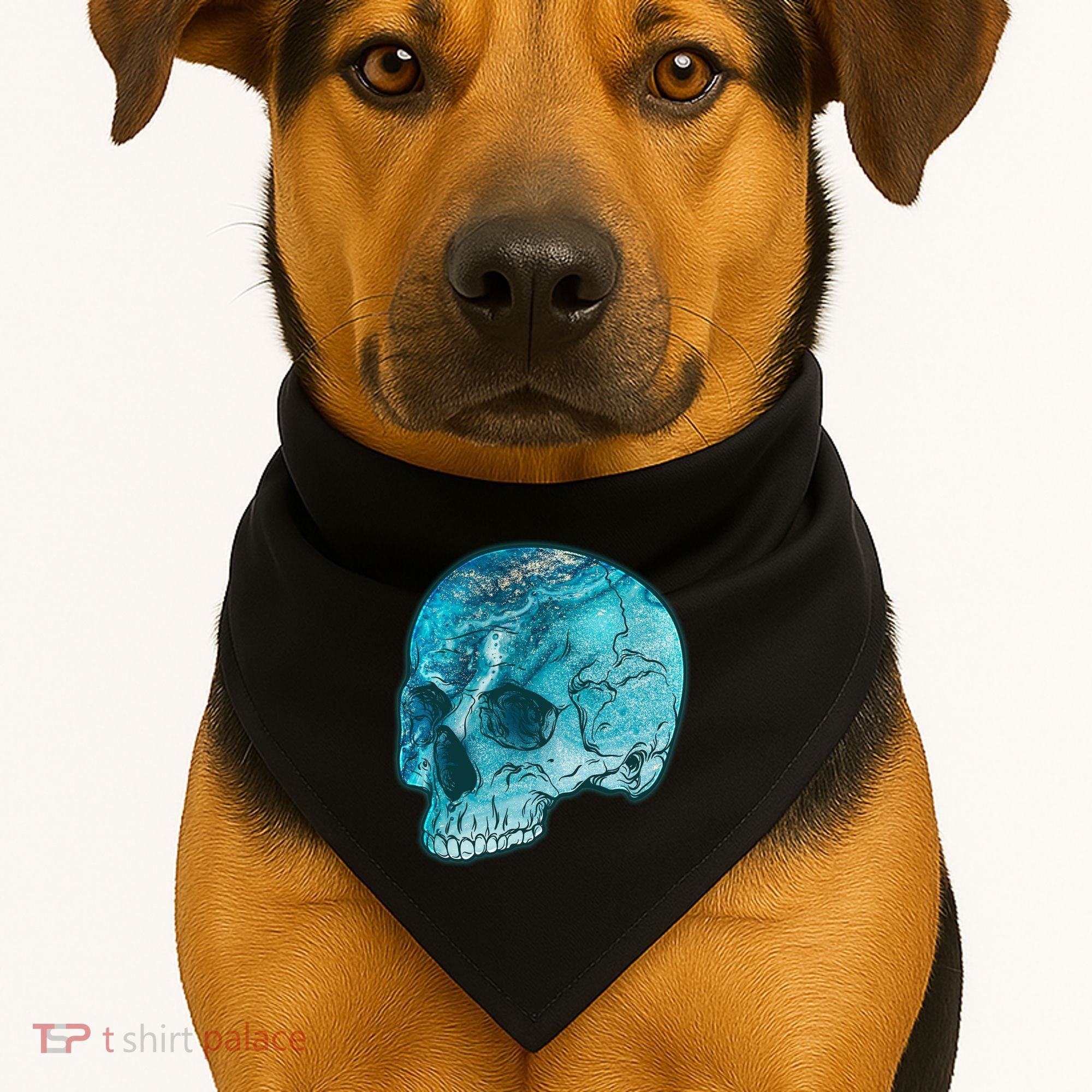 Blue Marble Patterned Skull USA-Made Doggie Bandana