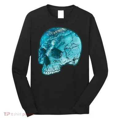 Blue Marble Patterned Skull Long Sleeve Shirt