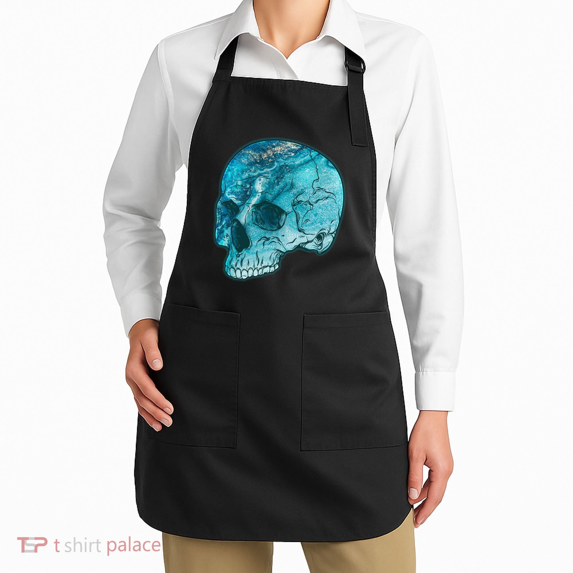 Blue Marble Patterned Skull Apron