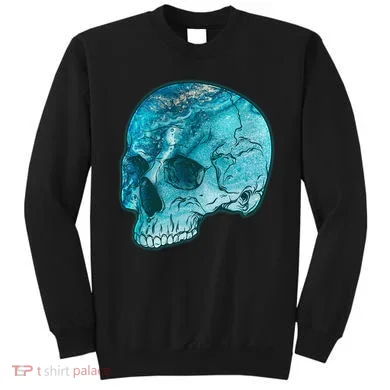 Blue Marble Patterned Skull Sweatshirt
