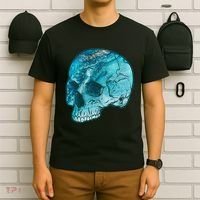 Blue Marble Patterned Skull T-Shirt thumb 6