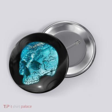 Blue Marble Patterned Skull Button