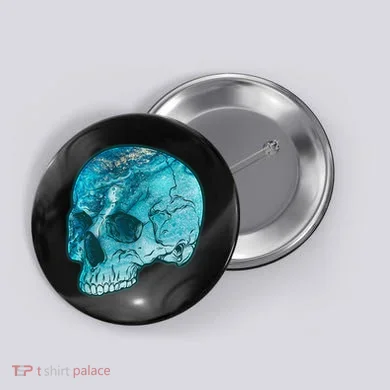Blue Marble Patterned Skull Button