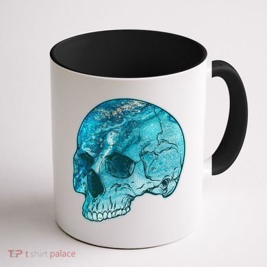 Blue Marble Patterned Skull Coffee Mug back