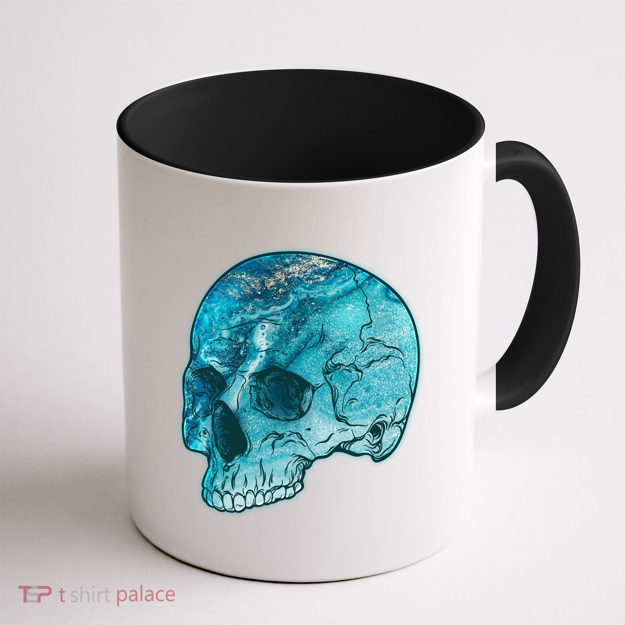 Blue Marble Patterned Skull Coffee Mug