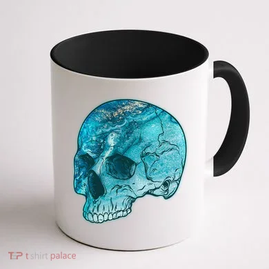 Blue Marble Patterned Skull Coffee Mug back