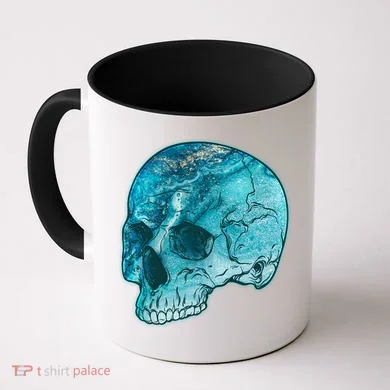 Blue Marble Patterned Skull Coffee Mug