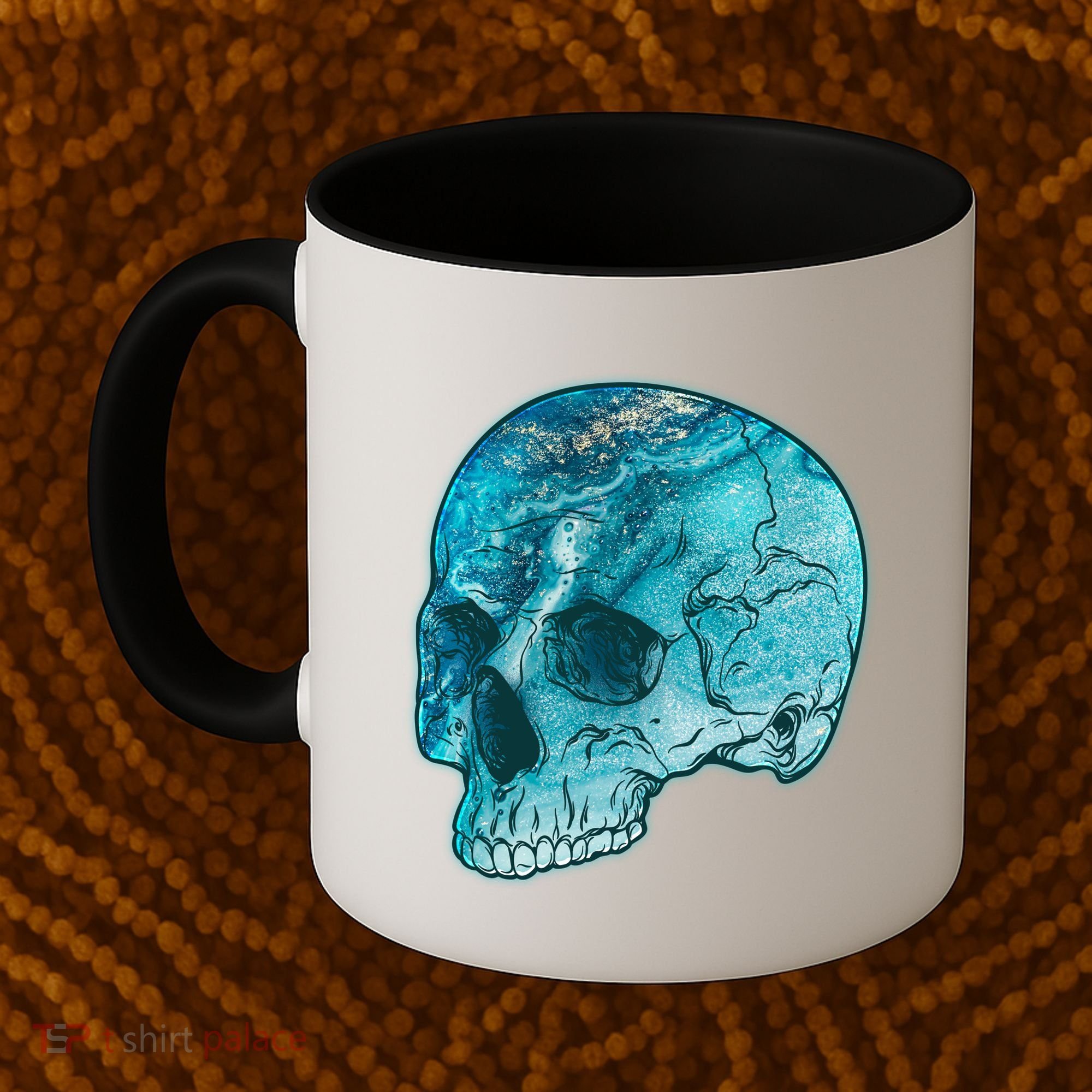 Blue Marble Patterned Skull Coffee Mug