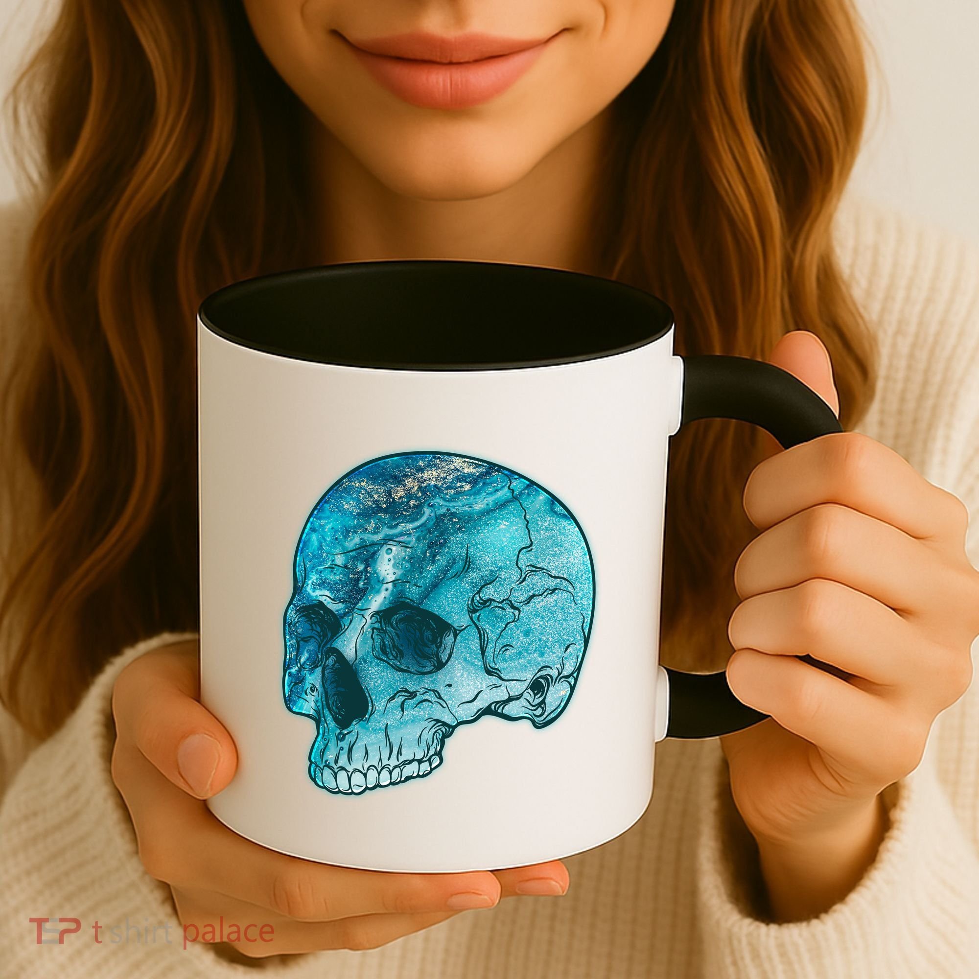 Blue Marble Patterned Skull Coffee Mug