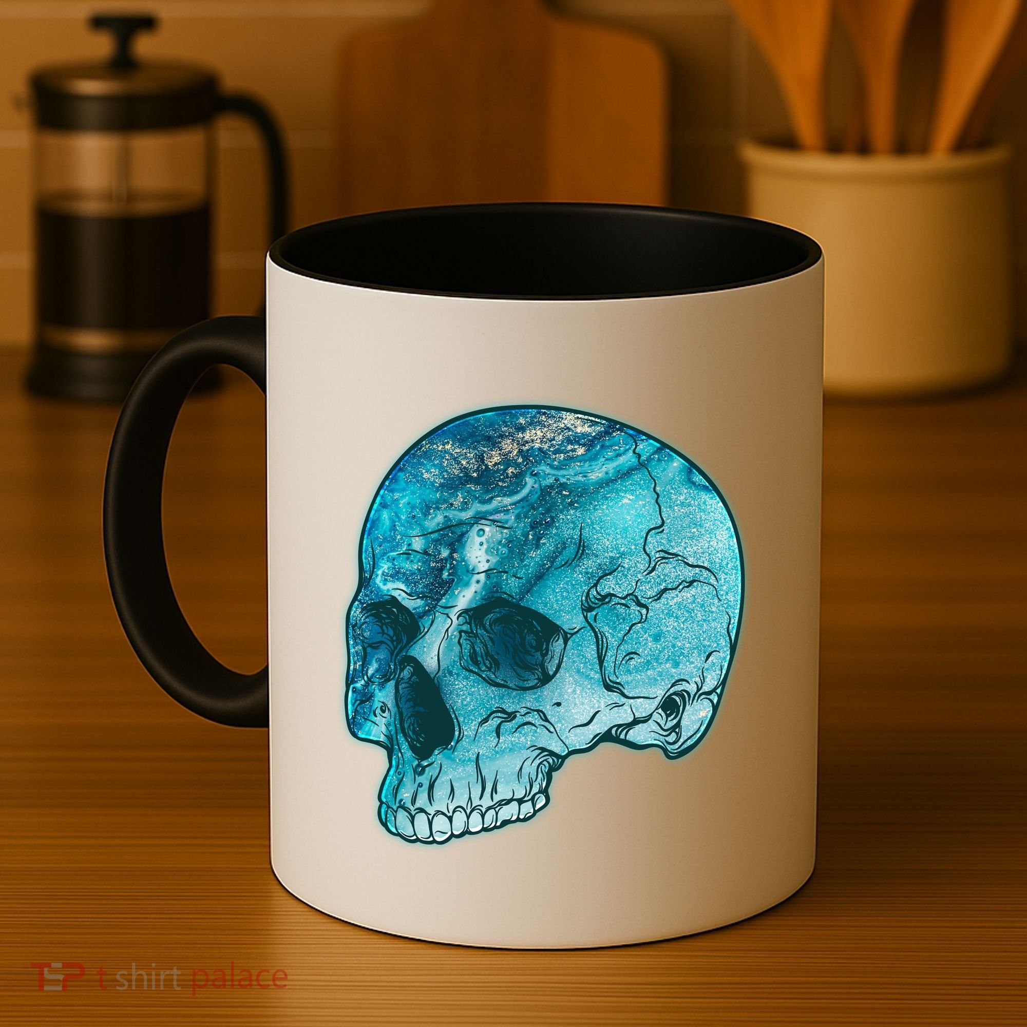 Blue Marble Patterned Skull Coffee Mug