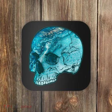 Blue Marble Patterned Skull Coaster