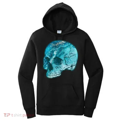 Blue Marble Patterned Skull Women's Hoodie