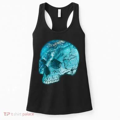 Blue Marble Patterned Skull Women's Tank Top