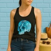 Blue Marble Patterned Skull Women's Tank Top thumb 2