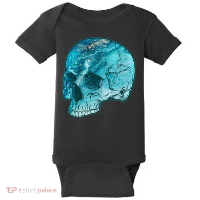 Blue Marble Patterned Skull Baby Bodysuit